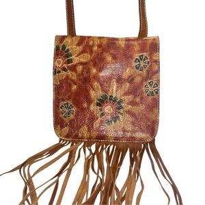 PATRICIA NASH 70s REVIVAL COLLECTION FLORAL CROSSBODY FRINGE ITALIAN LEATHER